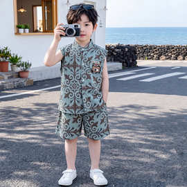 男童夏季背心套装2026新款酷帅男宝宝韩版衬衫两件套儿童夏装衣服