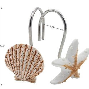 White Brown Starfish & Conch & Shell Mixed Resin Hooks Shower Curtain Hooks & Curtain Hooks 12 Pcs/Box