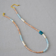 国潮新中式写意水墨画太阳石海蓝宝淡水珍珠串珠小众优雅气质项链