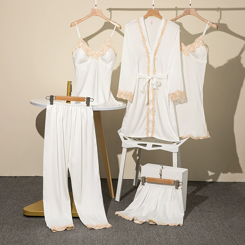 Silk Sexy Pajama Set for Women — Demi‑season Thin Long‑Sleeve Robe & Sleepwear, Multi‑piece