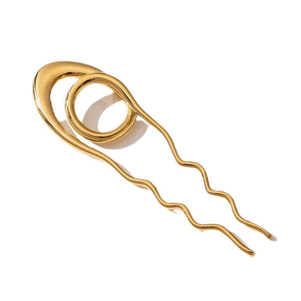 TENA Europa y los Estados Unidos temperamento transfronterizo bandeja de moda pinzas de cabello de acero inoxidable chapado en oro 18K no decolor ondulado anillo joyería para el cabello