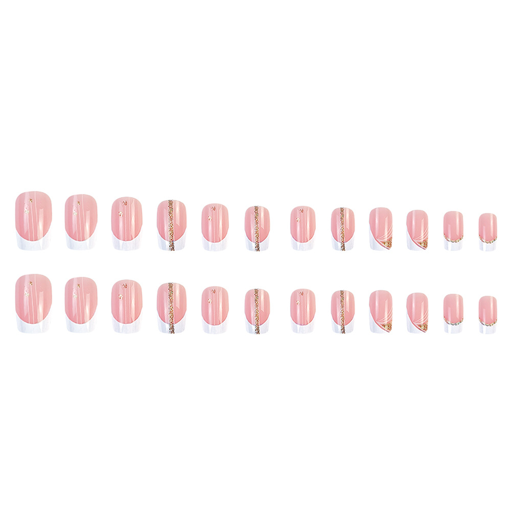 Comercio exterior mejor vendido polvo de oro platino brillante estilo francés manicure ligero lujo suave viento desgaste de uñas 24 piezas de parche de uñas