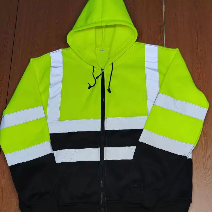 交通安全反光衣工作服跨境厂家单面绒卫衣连帽反光衣骑行厂家直供