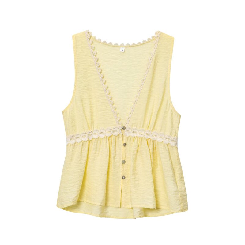 Pb&Za European and American Style Cross-Border Summer New French High-End V Neck Lace Trim Vest Top 3666151