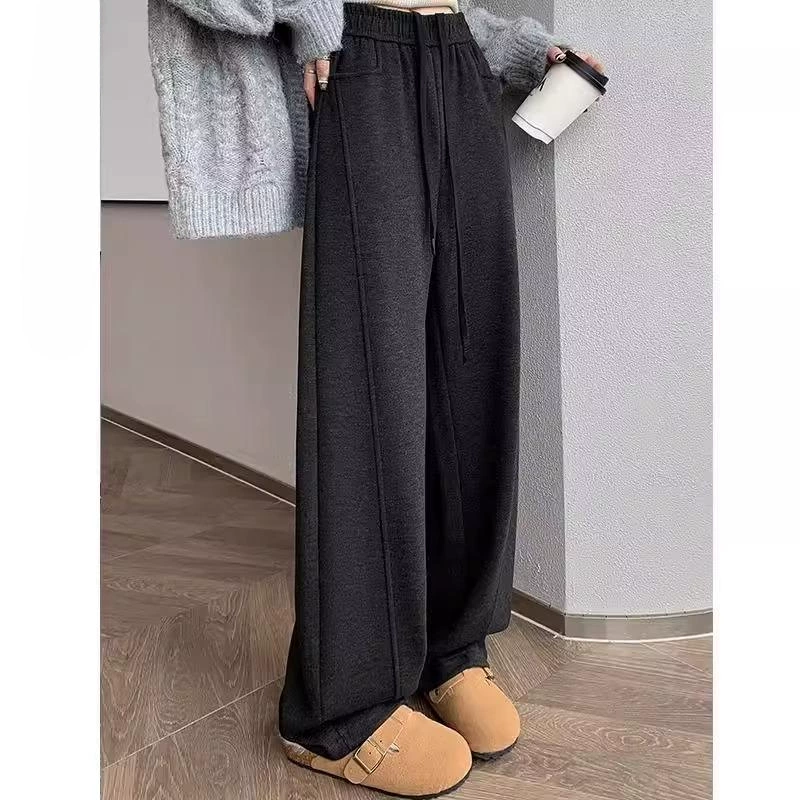Широкие брюки с высокой талией свисают женские 2025 весна и осень новые темно-серые банановые брюки свободные прямые повседневные штаны ятаган