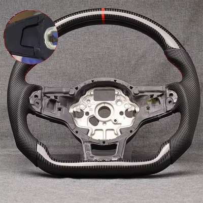 Volkswagen Golf 7 MK7: Steering wheel - carbon-fiber-semi-perforated-red-line-with-red-alignment-without-paddle-shifter-holes
