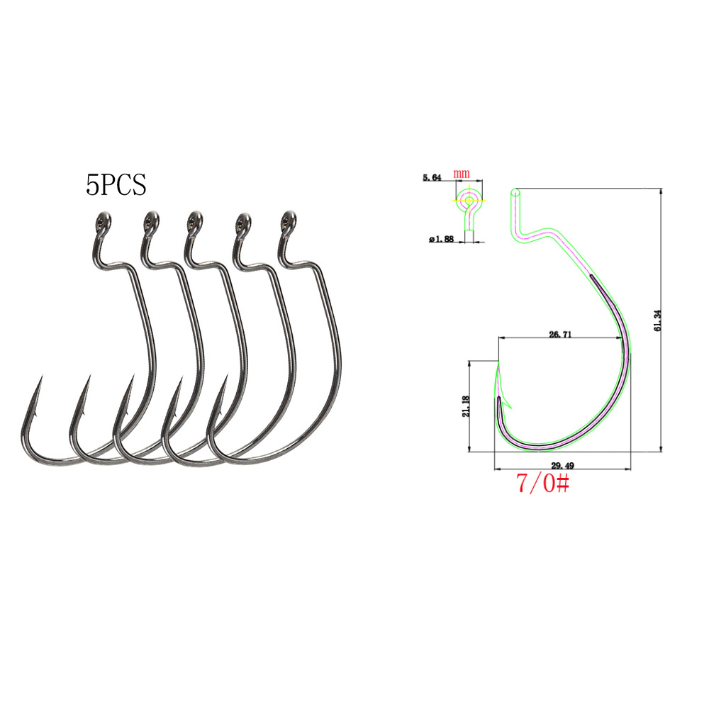 Zman SILENCIADOR Mar Pesca Texas grupo de pesca de mango largo gancho de manivela Gancho de manivela TPR suave cebo reforzado gancho de canal de sangre