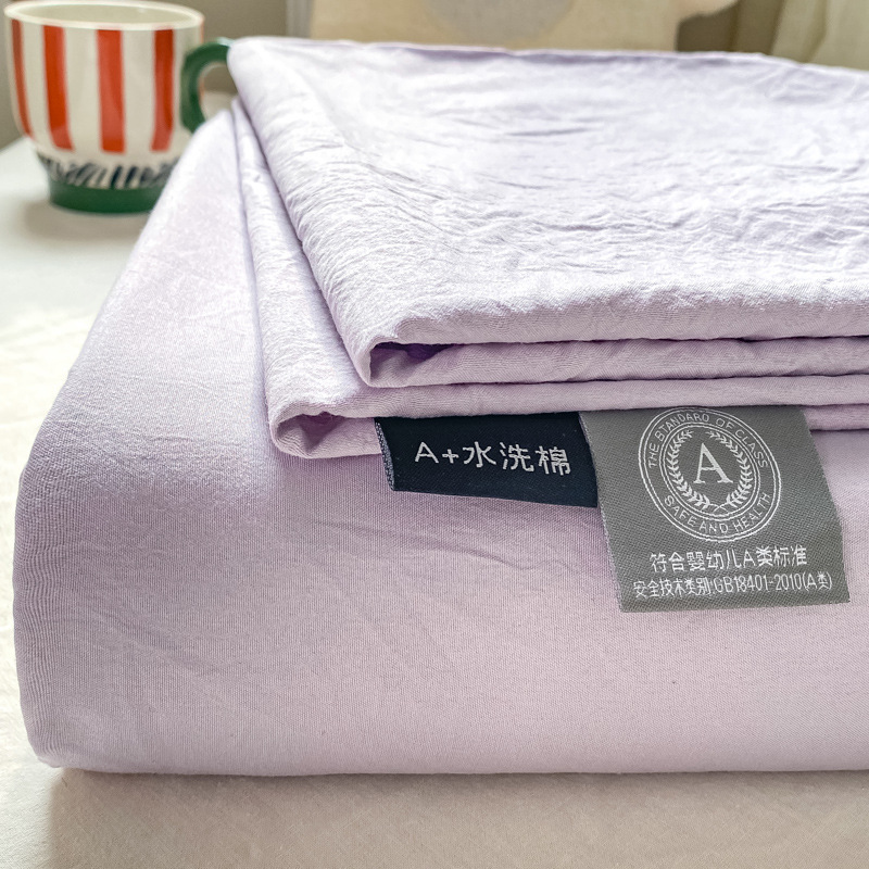 New Type A Solid Color Washed Cotton Single Bed Sheet Japanese Style Simple Ins Cloud Cotton Dormitory Bed Sheet Pillowcase Three-piece Set