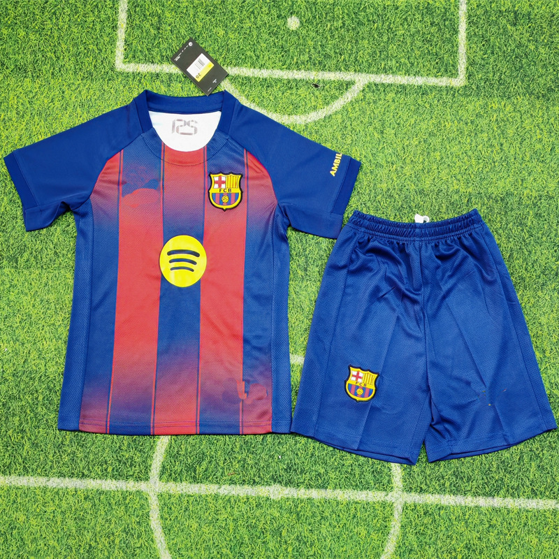 2526 Kidsren's Football Uniform Suit Short-Sleeved Football Shirt Primary School Student Training Game Team Uniform Jersey Fan Version