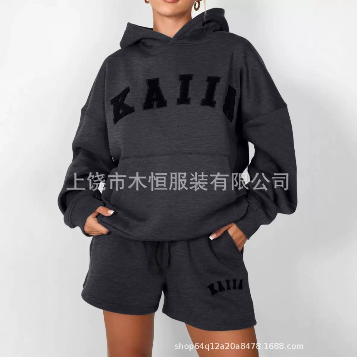 2025亚马逊秋冬女士两件套休闲连帽衫宽松休闲长裤运动服套装现货