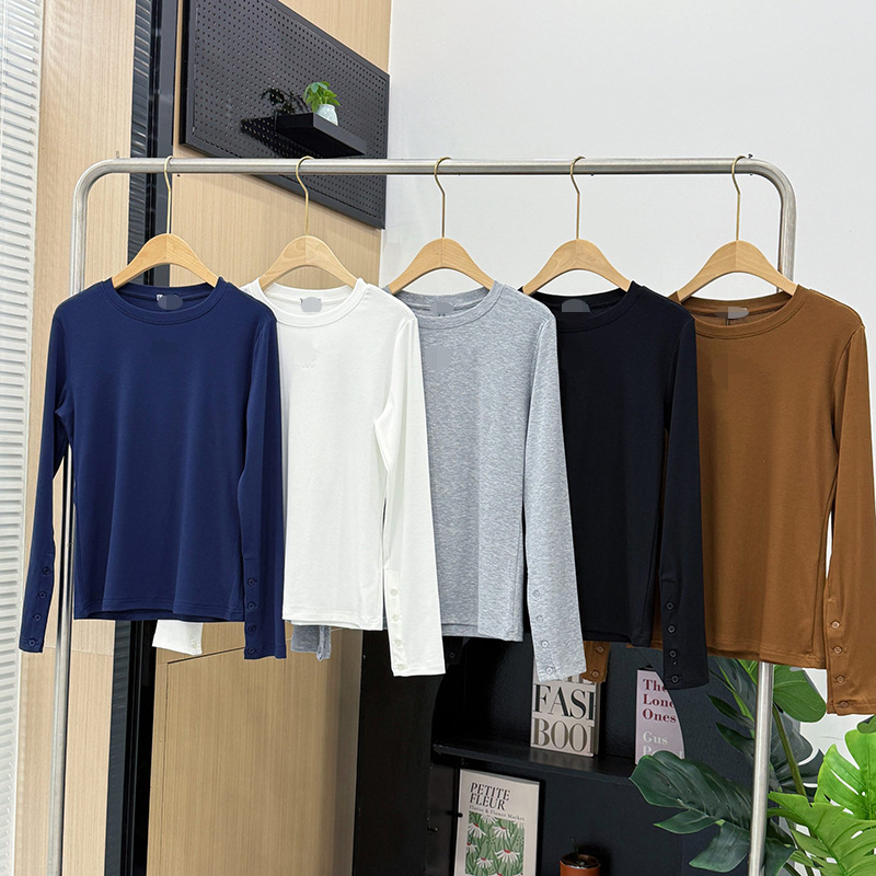 Cross-border ready-to-ship Luojia Yiwai autumn new solid color stretch slim-fit long-sleeve T-shirt for women, trendy base layer Cross-border ready-to-ship Luojia Yiwai autumn new solid color stretch slim-fit long-sleeve T-shirt for women, trendy base layer