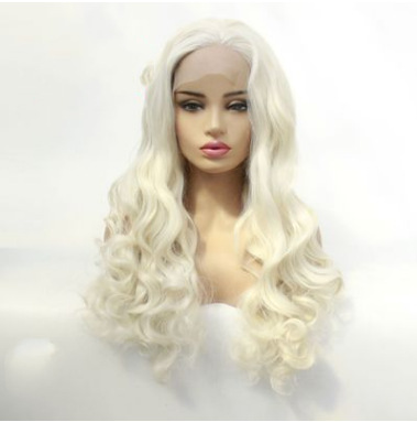 Peluca de ola grande _ Peluca larga de rollo grande para damas europeas y americanas Peluca de encaje frontal blanca de arroz esponjosa LW0219