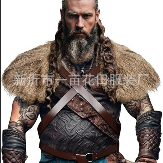 男性式バイキング毛襟マント中世戦士毛皮マントハロウィーンLARP冬コスプレ衣装|undefined