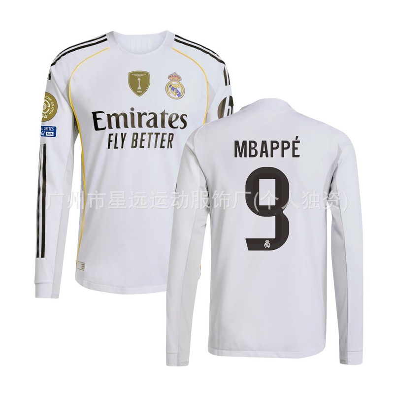 卸売 25/26 レアル マドリード クリュピュール ジャージ長袖ホームとアウェイ ムバッペ ベリンガム サッカー ユニフォーム プレーヤー バージョン|undefined