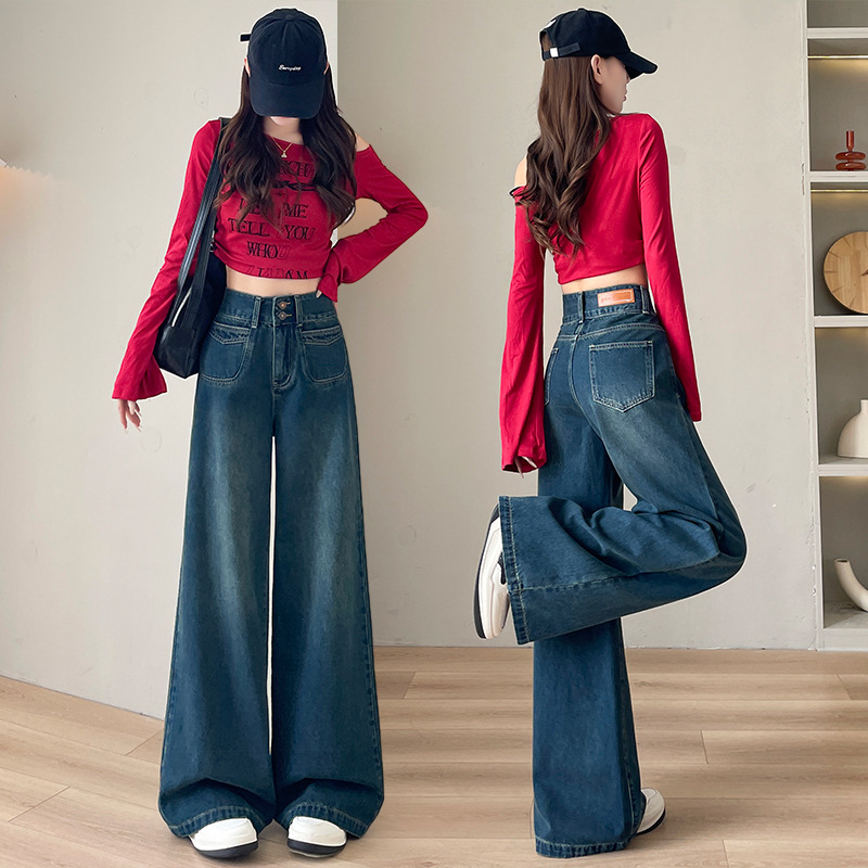 Vintage jeans de piernas anchas azules de otoño de mujeres nuevos mm grandes gordos sueltos y delgados en forma de pera pantalones de cintura alta image 1