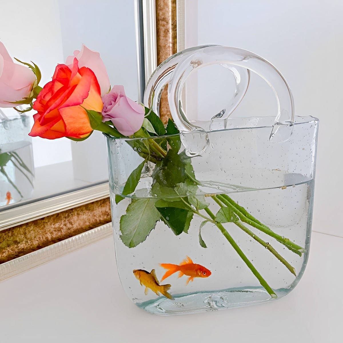 网红玻璃手提篮包包花瓶浪漫摆件客厅插花手工装饰创意鱼缸轻奢