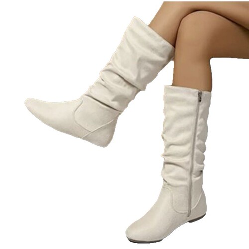 Leather Platform Western Boots with Side Zip, Round Toe, Fringe Detail, Vintage Style, Women's Winter New Arrival, Heel Boots for Plus Size