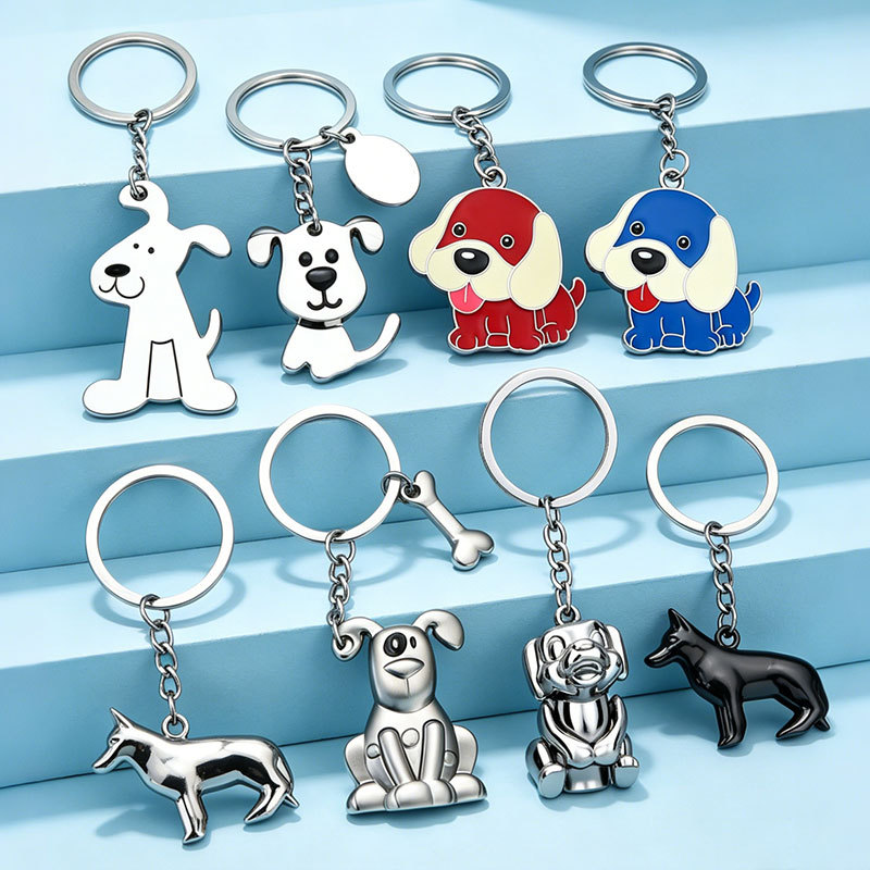 Llavero brillante de gato y perro, regalo pequeño para la apertura de tienda de mascotas, llavero metálico de animal de dibujos animados DIY, personalizable