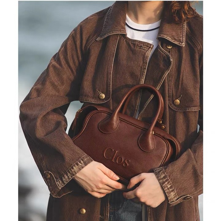 CLOS24 가을 | 겨울 새로운 네오 보스턴 가방 가을 패턴 탑 레이어 COWHIDE 크로스 바디 핸드백 여성용 가방