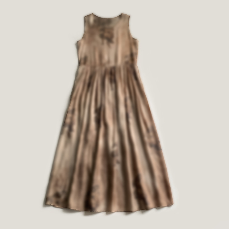 Poute Angel Printed Tea Copper Ammonia Vest Dress Stir-fried White Artistic Atmosphere Loose Pleated Sleeveless Long Dress