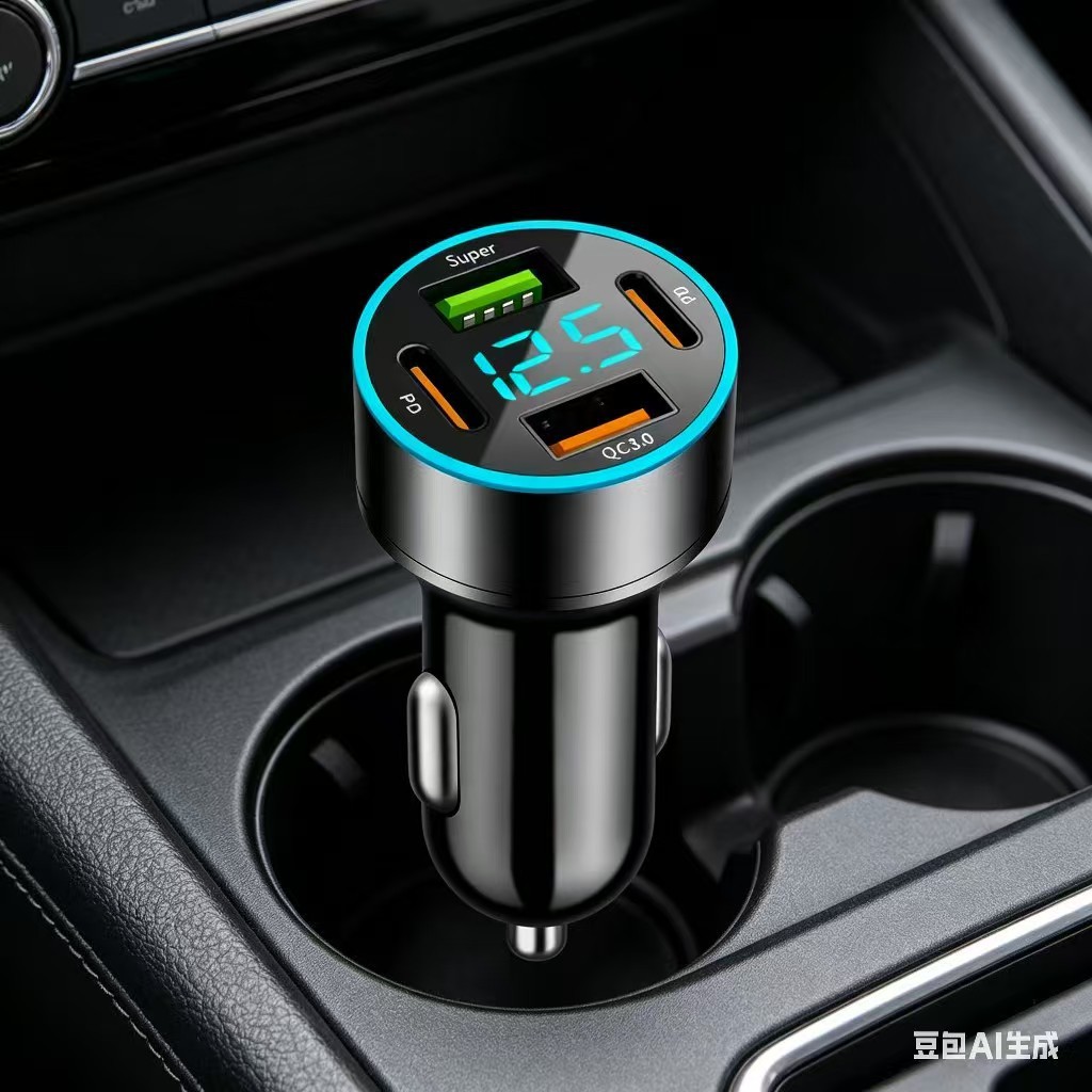 New QC3.0 Car Charger Super Fast Charging with Digital Display Dual USB Car Charger Multifunctional Smartphone Charger
