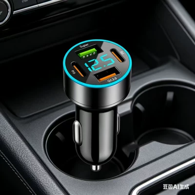 New QC3.0 Car Charger Super Fast Charging with Digital Display Dual USB Car Charger Multifunctional Smartphone Charger