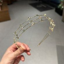 跨境欧美热销个性金属发饰五角星星双层发箍甜美淑女压发简约头箍