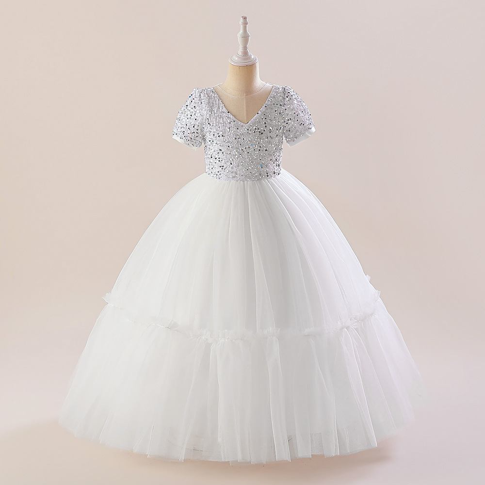 Comercio exterior nuevas niñas vestido de princesa vestido medio y grandes niños malla vestido fino brillante fiesta de Navidad princesa vestido image 5
