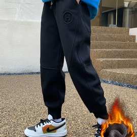 儿童装男童加绒裤子秋冬款2025新款加厚运动冬季一体大童保暖棉裤
