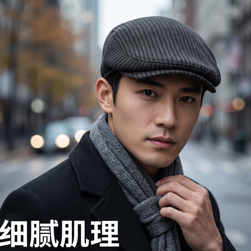 跨境男士前进帽秋冬季毛呢报童帽英伦风复古鸭舌帽户外百搭保暖帽