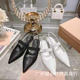 凉鞋女2023夏季新款尖头高跟鞋仙女风细跟一字带后空包头凉鞋单鞋