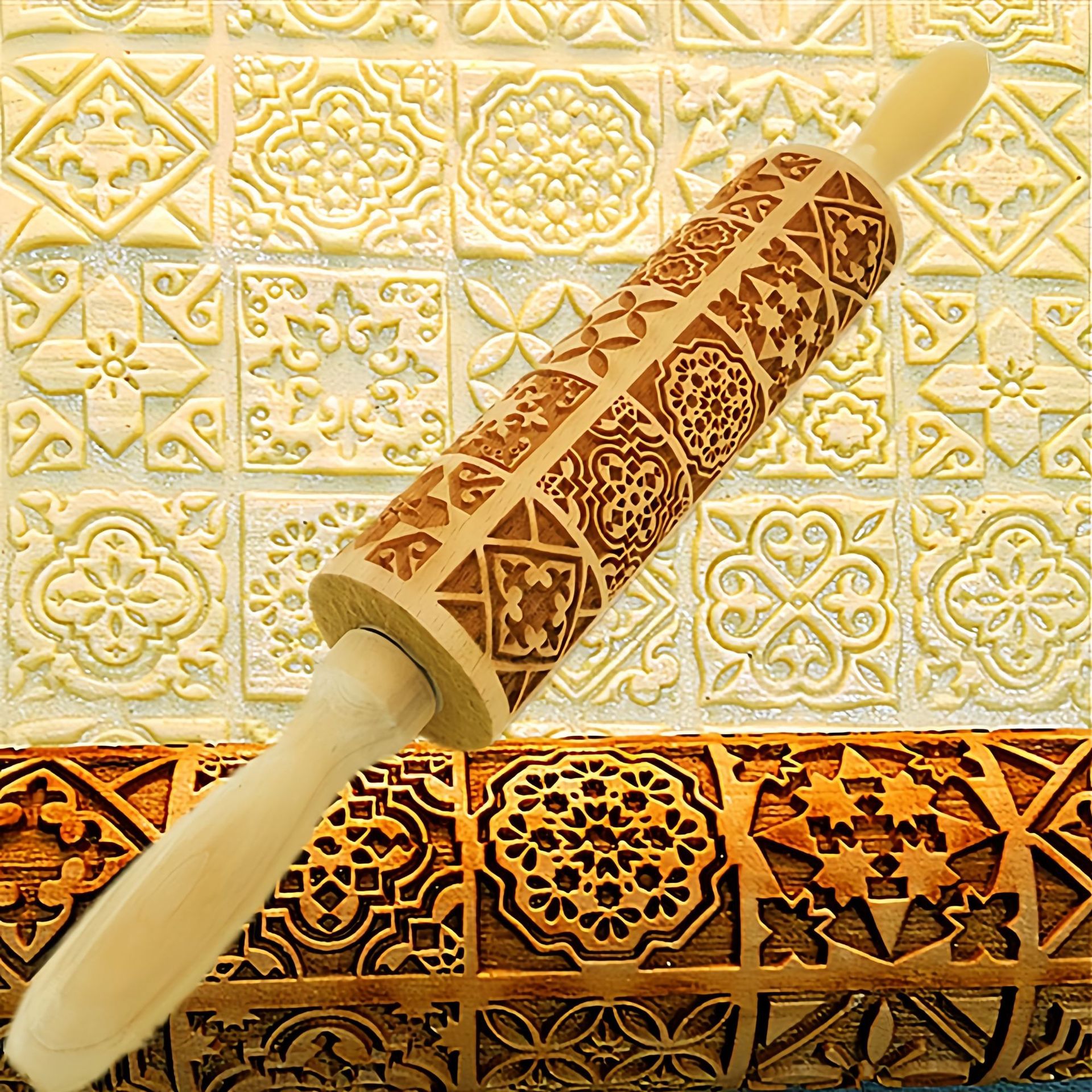 Navidad Rolling pin rodillo de madera maciza rollo pin grabado fondant galleta Impresión de galletas rollo image 4
