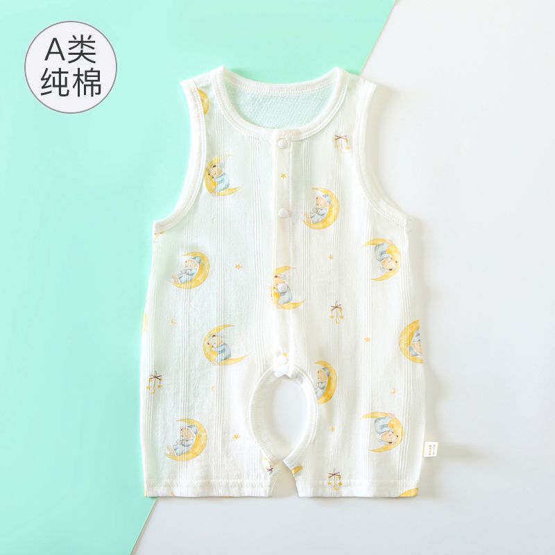 Summer Baby Sleeveless Open-Crotch Romper, Class a Pure Cotton Breathable Unisex Baby Vest Jumpsuit, Thin Crawling Suit Summer Baby Sleeveless Open-Crotch Romper, Class a Pure Cotton Breathable Unisex Baby Vest Jumpsuit, Thin Crawling Suit