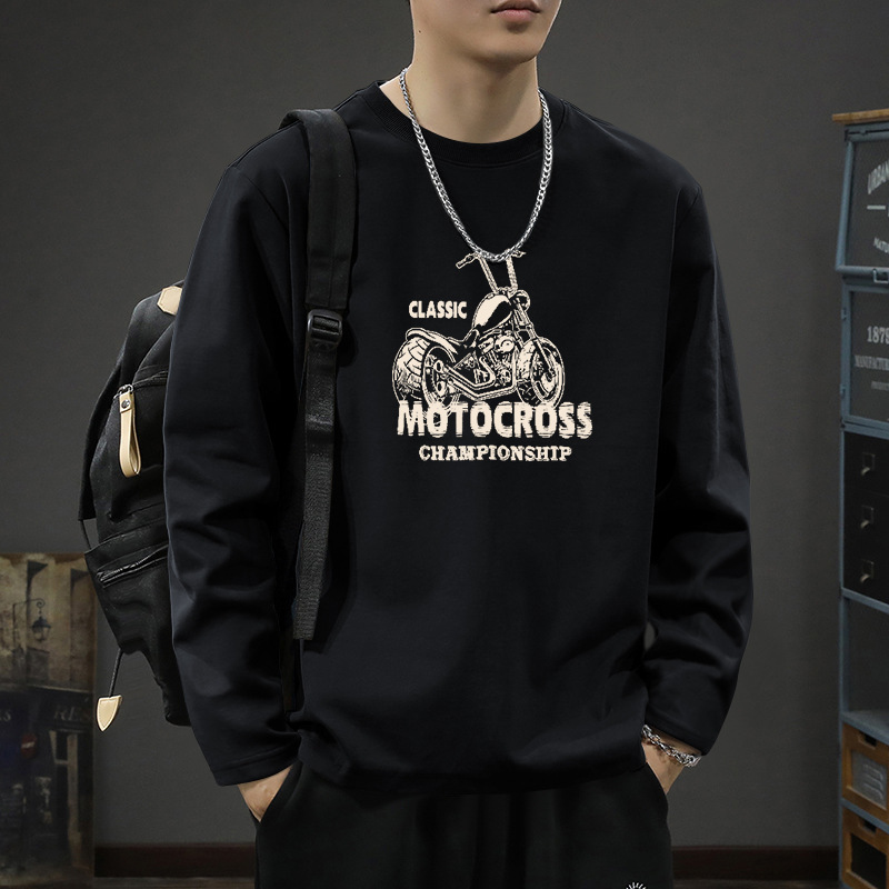 200g Heavyweight Cotton Long-Sleeved T-Shirt Men's Loose Large Size Autumn and Winter New Casual Simple Round Neck Bottoming Shirt