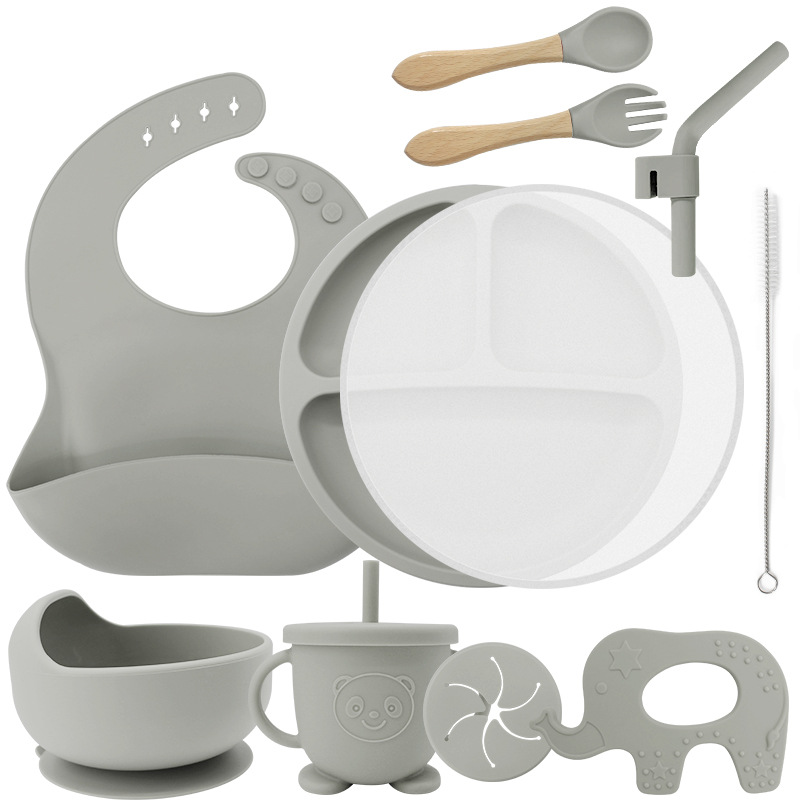 Vajilla de silicona vajilla de bebé cuchara de silicona tazón babero traje materno e infantil necesidades diarias niños suplemento alimenticio vajilla