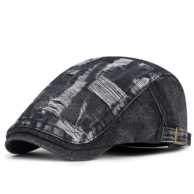 Gewassen distressed denim baretten voor mannen en vrouwen, lente- en herfsttrend, Britse voorhoed, duckbill-hoed_voghion.com