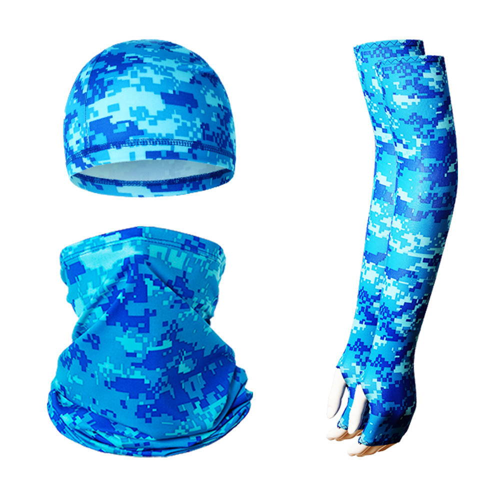 跨境熱賣冰絲防曬袖套騎行小帽牛奶絲頭巾戶外運動三合一防曬組合