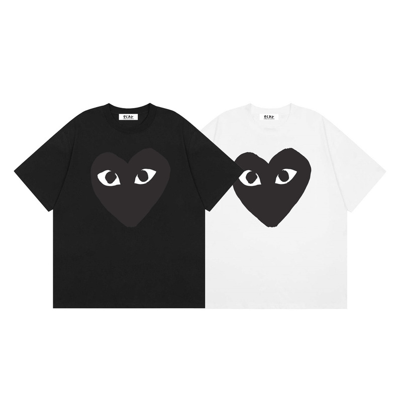 Comme Des Garcons Rei Kawakubo Front Black Heart Print Summer Short-Sleeved T-Shirt for Men and Women Couples Comme Des Garcons Rei Kawakubo Front Black Heart Print Summer Short-Sleeved T-Shirt for Men and Women Couples