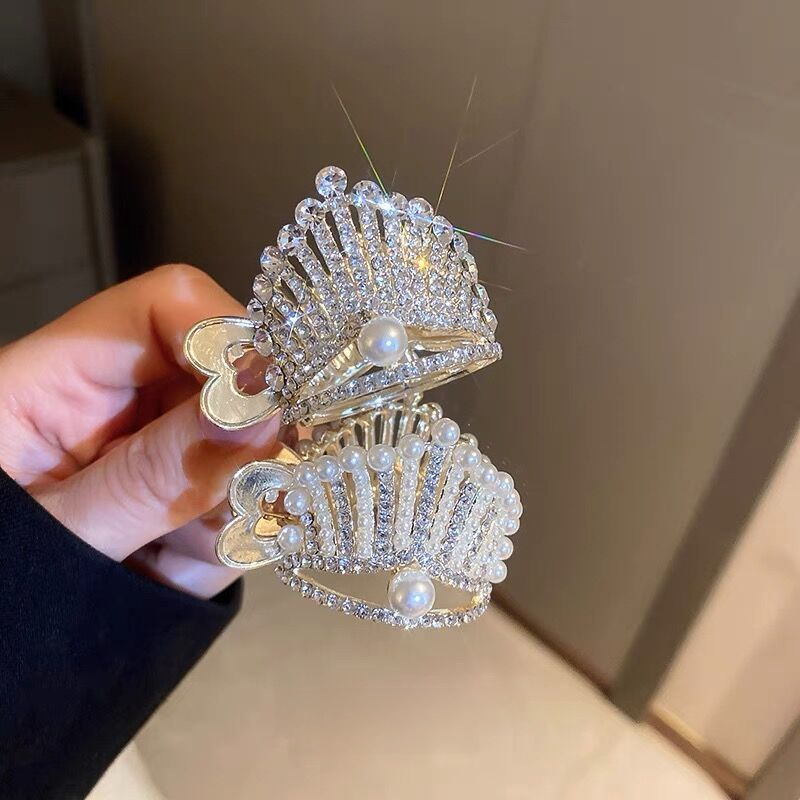 Rhinestone Crown Hair Claw Clip Metallic Shark Clip Hair Accessory_voghion.com