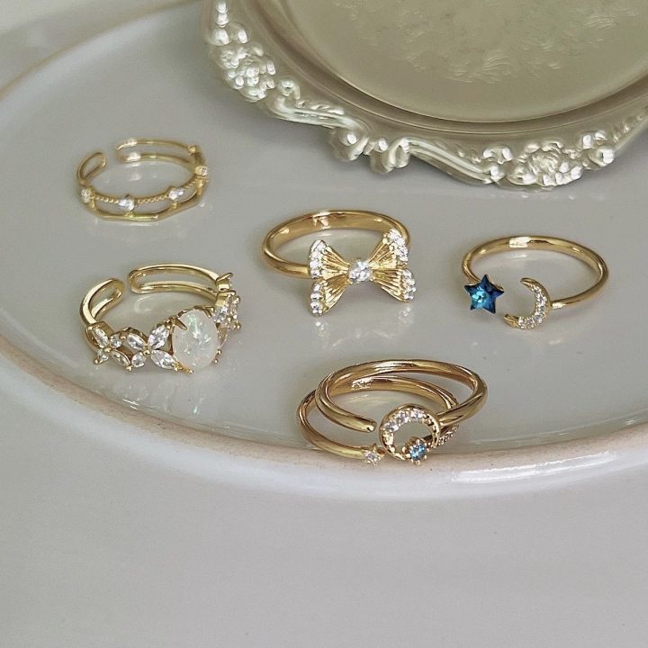 5g Weight Zircon Inlay Material Open Rings Classification Lady Geometric Alloy Zircon Women's Open Rings
