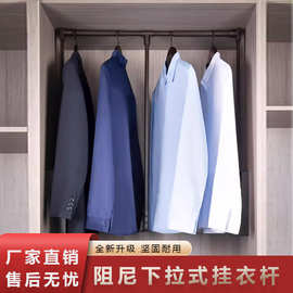 双缓冲衣柜升降下拉式挂衣杆伸缩自动回位柜内家用衣帽间衣架拉杆