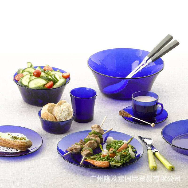 France imported Dorais duralex tempered glass tableware Sapphire Blue Series glass cup soup plate small rice bowl