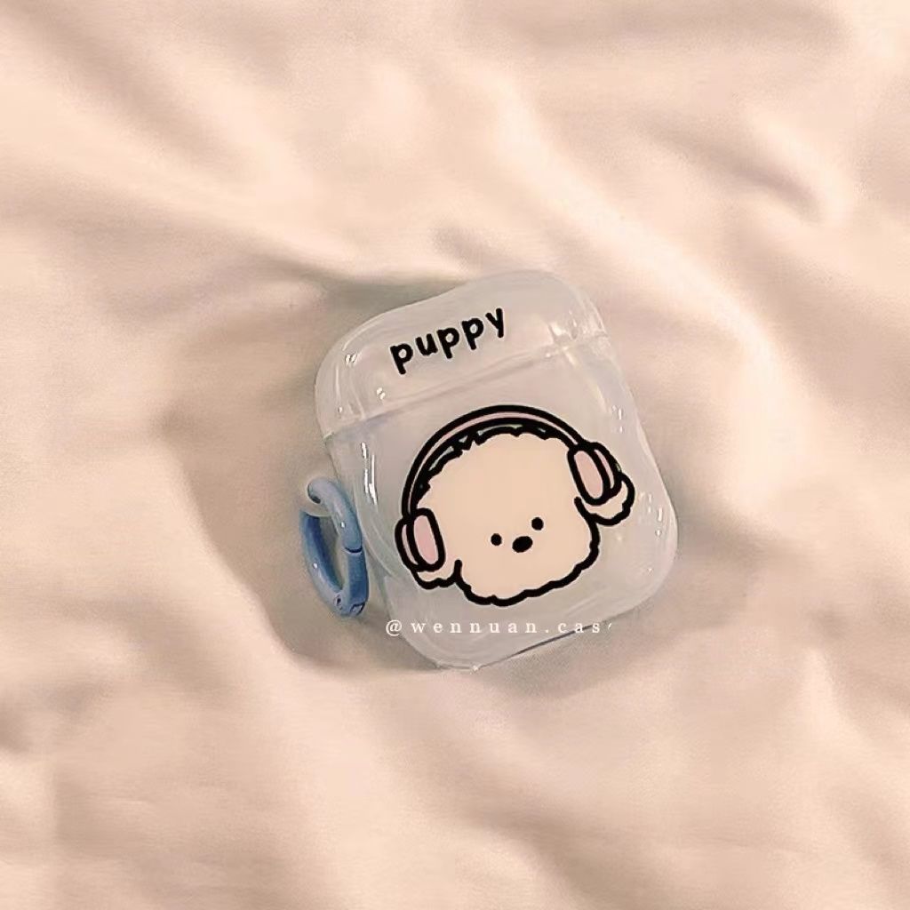 Ins encantador divertido dibujos animados escucha música cachorro para AirPods 4 Apple pro3 auriculares Bluetooth auriculares cubierta
