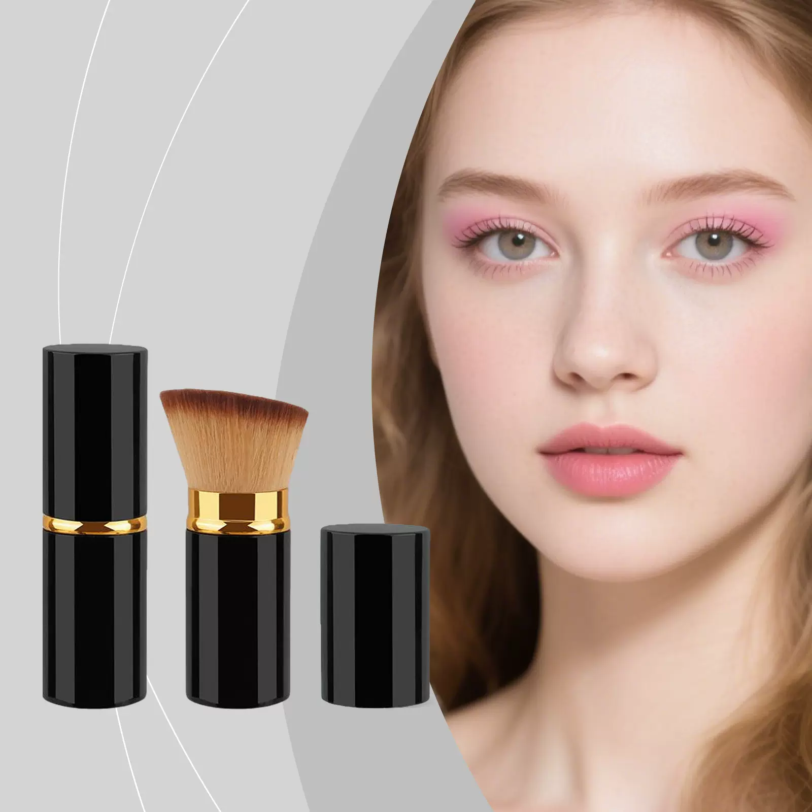 大号黑金棕色毛斜头刷 日常腮红粉底刷彩妆面部化妆便携工具护理