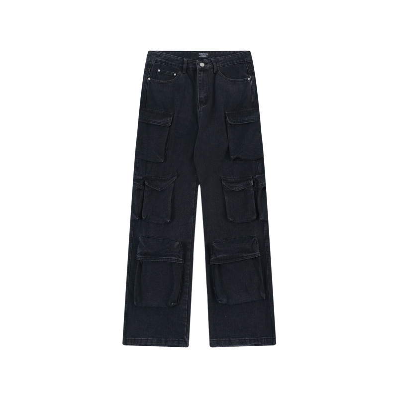 Men's Clothing Street Personality Multi-Pocket Tooling Jeans Men's and Women's Trendy Brand Urban Design Sense Casual All-Match Straight Pants_voghion.com