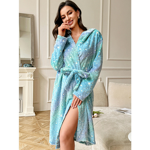 Autumn and winter plush velvet loose nightgown long-sleeved double-sided velvet lace warm pajamas home wear morning gown