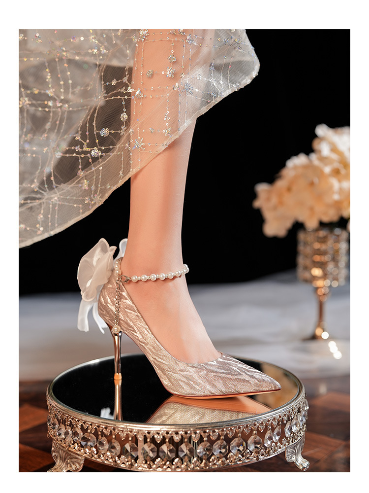 6681-58-041 Pointed Toe Stiletto Heel Shallow Mouth Women's High Heels French Bow Elegant Socialite Wedding Shoes_voghion.com
