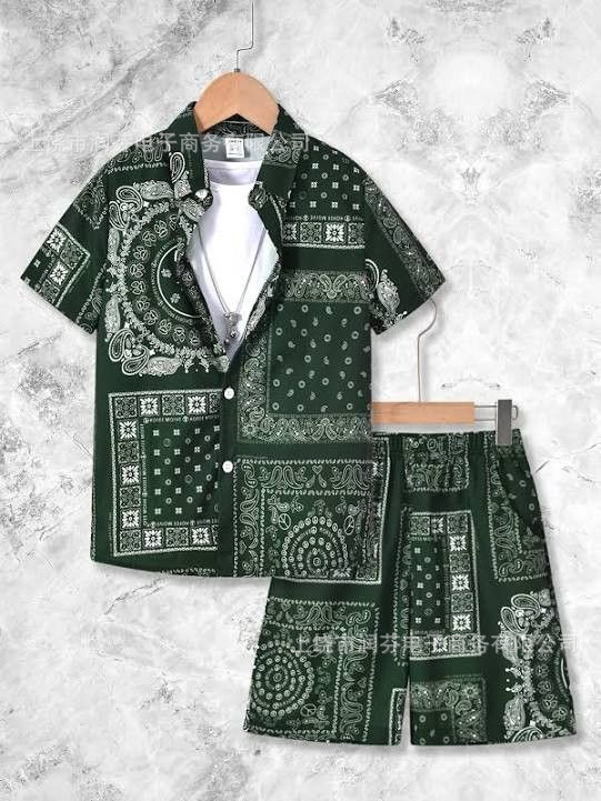 2026 viaje transfronterizo de vacaciones de viento camisa set hombre verano suelto transpirable dos piezas set mar ocio versátil