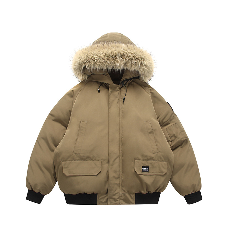 冬用フード付きフェイクツーピースフライトジャケット綿入りメンズアメリカンハイストリートコットンコート