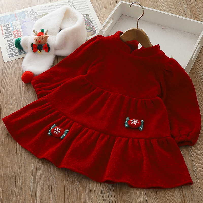Vêtements pour filles, nouveaux styles d'automne et d'hiver, robes de princesse pour enfants de Noël en peluche épaisse de petite et moyenne taille,_voghion.com
